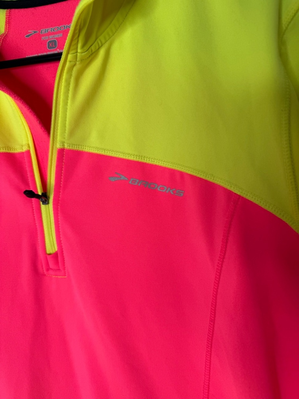 Brooks Hot Pink and Neon Yellow Women's Running Half-Zip - Picture 2 of 8